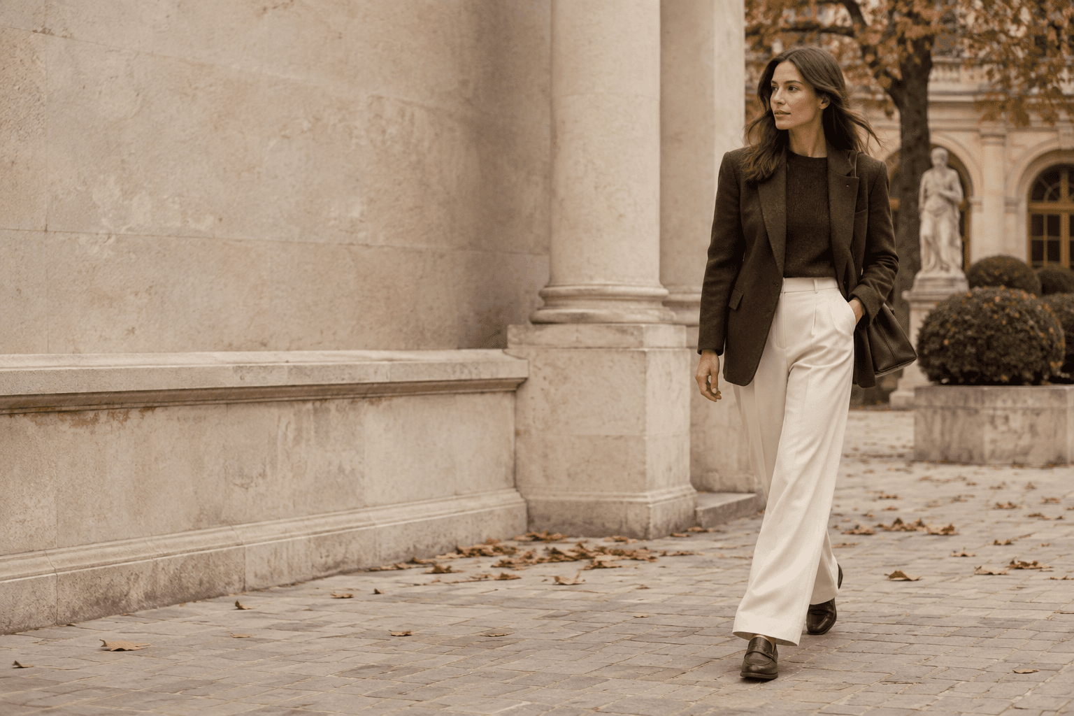 Herbstliche Fashion-Inspiration in Schokoladenbraun und Creme